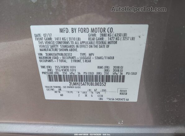 2LMHJ5AT9JBL00352 2018 LINCOLN MKT Бежевый Вид подкапотного пространства