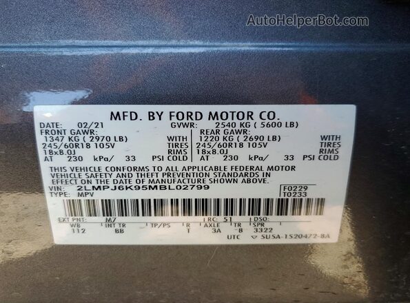 2LMPJ6K95MBL02799 2021 LINCOLN NAUTILUS Gray 