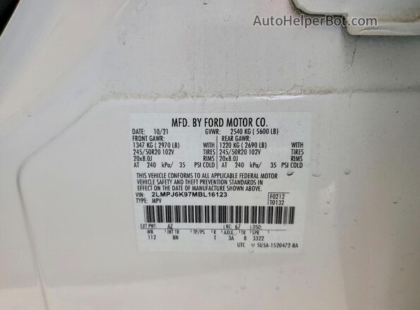 2LMPJ6K97MBL16123 2021 LINCOLN NAUTILUS White 