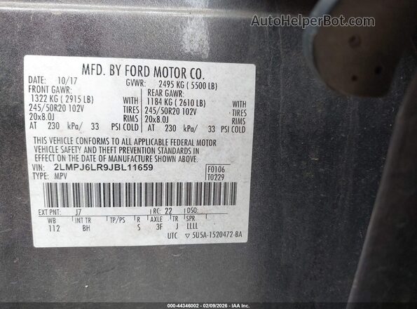 2LMPJ6LR9JBL11659 2018 LINCOLN MKX Gray 