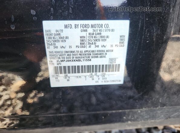 2LMPJ8K9XNBL11558 2022 LINCOLN NAUTILUS Black Շարժիչի բաժամունքի տեսք