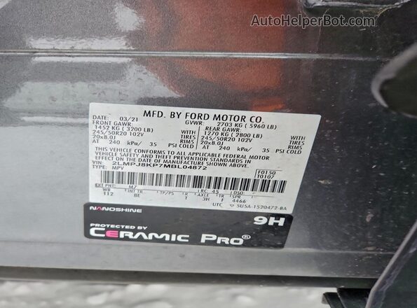 2LMPJ8KP7MBL04872 2021 LINCOLN NAUTILUS Gray 