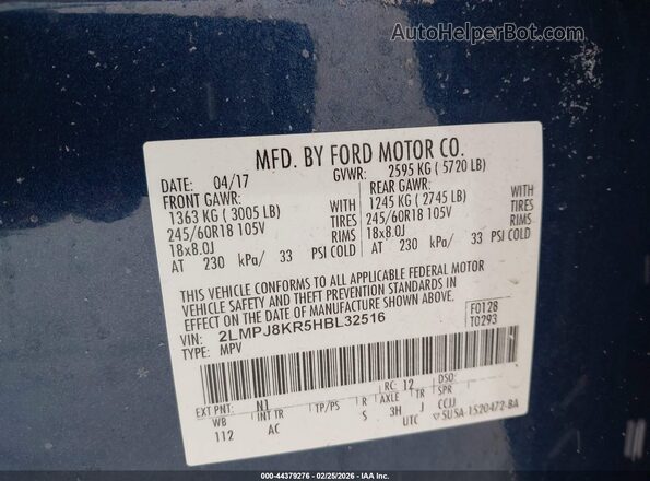 2LMPJ8KR5HBL32516 2017 LINCOLN MKX Blue Engine compartment view