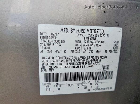 2LMPJ8KR9HBL28811 2017 LINCOLN MKX Tan Vista interior de 360 grados