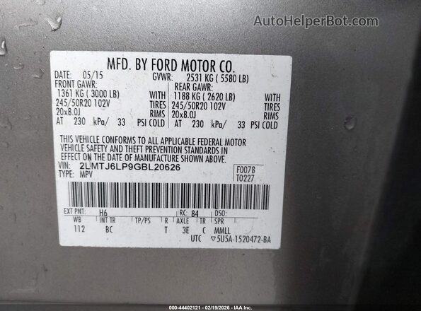 2LMTJ6LP9GBL20626 2016 LINCOLN MKX Gold ძრავის განყოფილების ხედი
