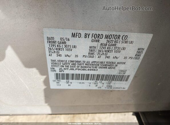 2LMTJ8LP9GBL69563 2016 LINCOLN MKX Silver Շարժիչի բաժամունքի տեսք