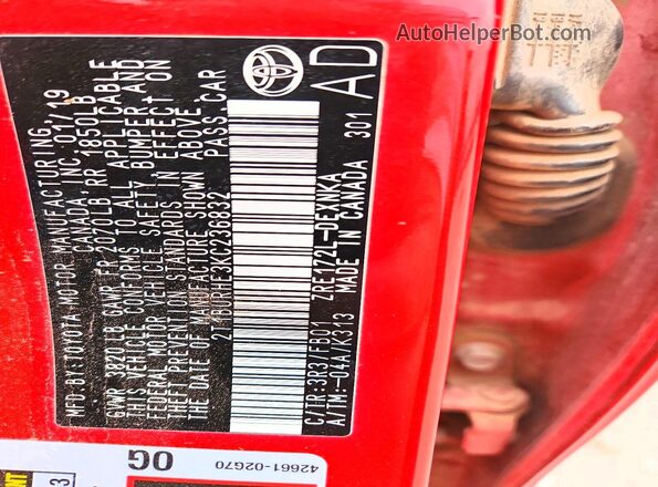 2T1BURHE3KC236832 2019 TOYOTA LL Red 