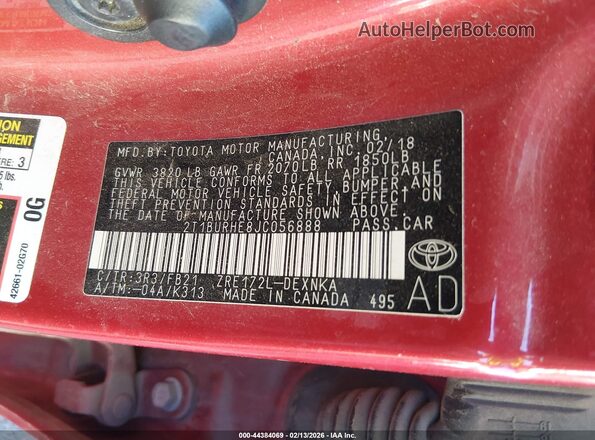2T1BURHE8JC056888 2018 TOYOTA LL Красный Вид подкапотного пространства