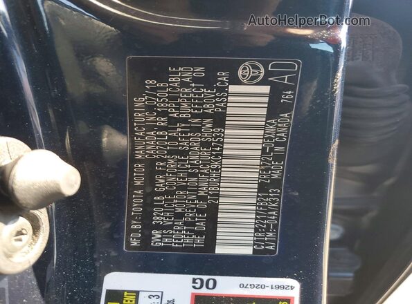 2T1BURHE9KC147539 2019 TOYOTA LL Blue 