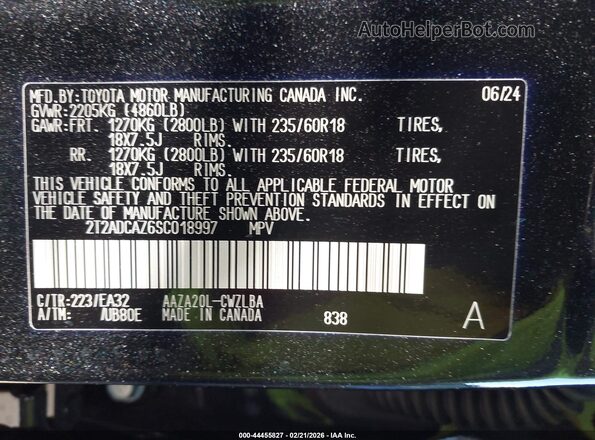 2T2ADCAZ6SC018997 2025 LEXUS NX 250 Черный Вид подкапотного пространства