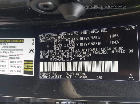 2T2AZMAA4LC167847 2020 LEXUS RX 350 Black Вид підкапотного простору