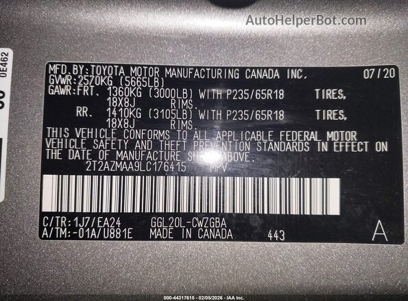 2T2AZMAA9LC176415 2020 LEXUS RX 350 Gray Engine compartment view