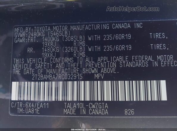 2T2BAMBA7RC032915 2024 LEXUS RX 350 Green Vista del compartimento del motor
