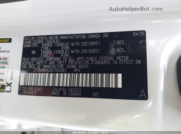 2T2BAMCA0SC104283 2025 LEXUS RX 350 Белый Вид подкапотного пространства