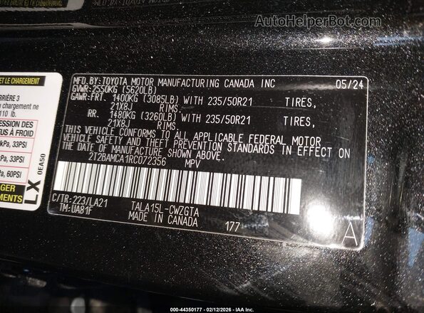 2T2BAMCA1RC072356 2024 LEXUS RX 350 Black Вид підкапотного простору