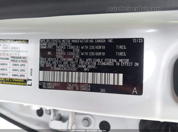 2T2BAMCA3RC054067 2024 LEXUS RX 350 White Շարժիչի բաժամունքի տեսք