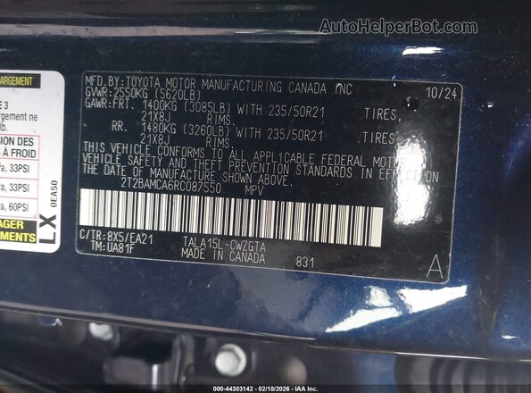 2T2BAMCA6RC087550 2024 LEXUS RX 350 Dark Blue Շարժիչի բաժամունքի տեսք