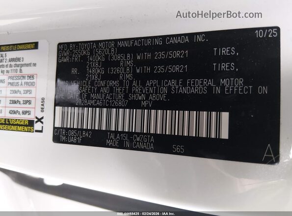 2T2BAMCA6TC126807 2026 LEXUS RX 350 White Vista del compartimento del motor