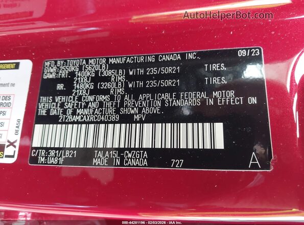 2T2BAMCAXRC040389 2024 LEXUS RX 350 Красный Вид подкапотного пространства