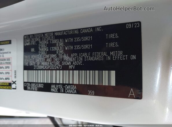 2T2BBMCA5PC022473 2023 LEXUS RX 350H White ძრავის განყოფილების ხედი