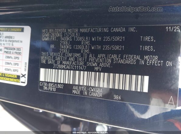 2T2BBMCA6TC111477 2026 LEXUS RX 350H Blue Vista del compartimento del motor