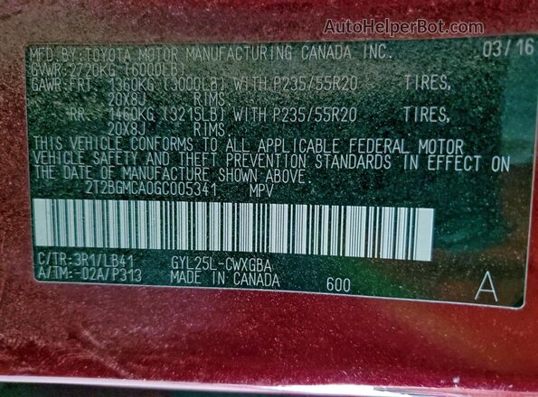 2T2BGMCA0GC005341 2016 LEXUS RX Red Widok komory silnika