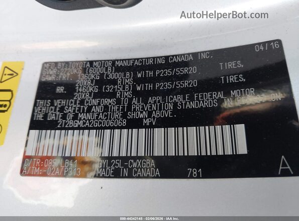 2T2BGMCA2GC006068 2016 LEXUS RX 450H White Widok komory silnika