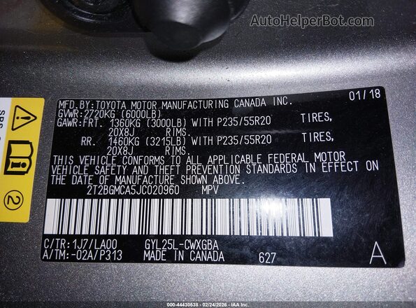 2T2BGMCA5JC020960 2018 LEXUS RX 450H Silver Widok komory silnika
