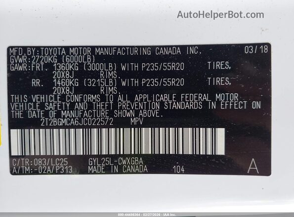 2T2BGMCA6JC022572 2018 LEXUS RX 450H White 