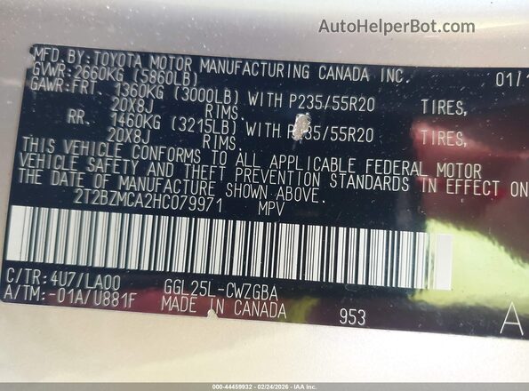 2T2BZMCA2HC079971 2017 LEXUS RX 350 Gold 