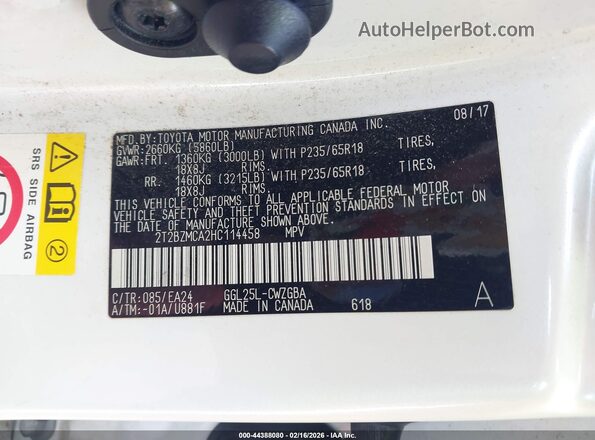 2T2BZMCA2HC114458 2017 LEXUS RX 350 White ძრავის განყოფილების ხედი
