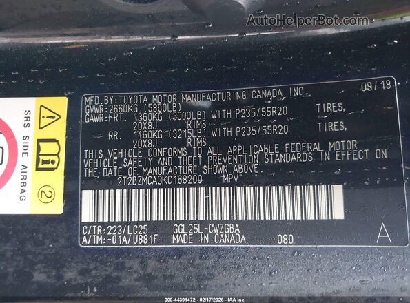 2T2BZMCA3KC168200 2019 LEXUS RX 350 Black Widok komory silnika