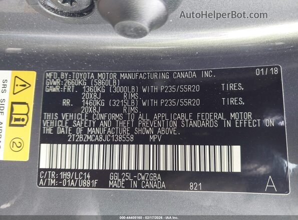 2T2BZMCA8JC138558 2018 LEXUS RX 350 Gray ძრავის განყოფილების ხედი
