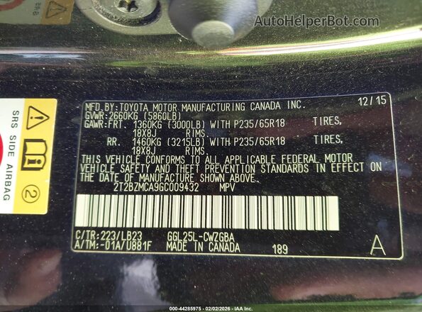 2T2BZMCA9GC009432 2016 LEXUS RX 350 Черный Вид подкапотного пространства