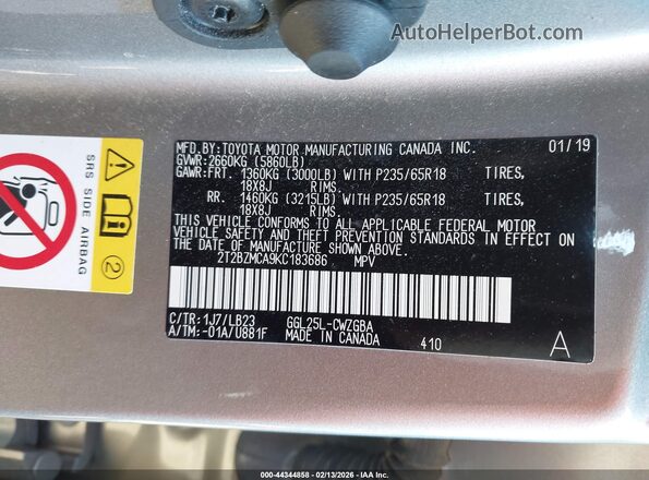 2T2BZMCA9KC183686 2019 LEXUS RX 350 Серый Вид подкапотного пространства