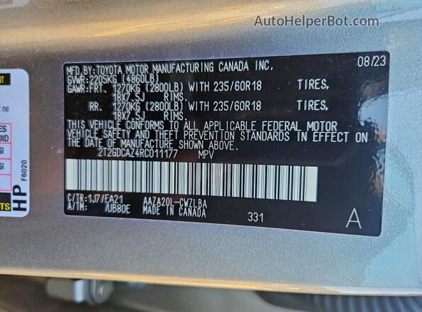 2T2GDCAZ4RC011177 2024 LEXUS NX Tan VIN sticker view