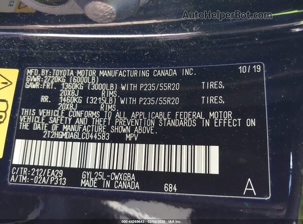 2T2HGMDA6LC044583 2020 LEXUS RX 450H Black ძრავის განყოფილების ხედი