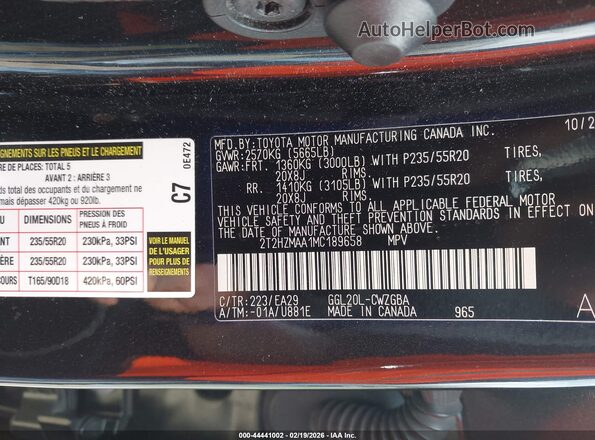 2T2HZMAA1MC189658 2021 LEXUS RX 350 Черный 