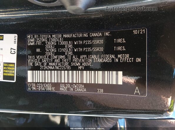 2T2HZMAA1NC225785 2022 LEXUS RX 350 Black Շարժիչի բաժամունքի տեսք