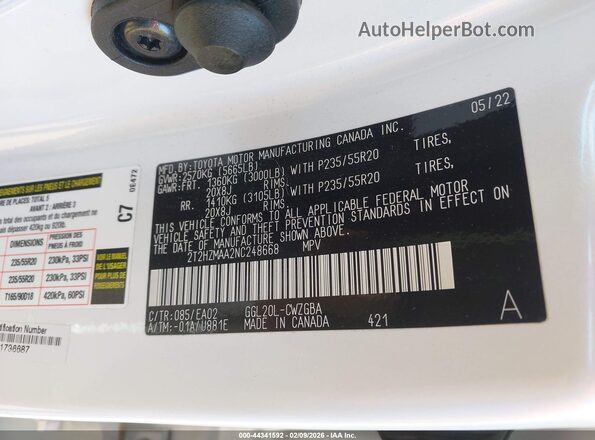 2T2HZMAA2NC248668 2022 LEXUS RX 350 White Vista del compartimento del motor