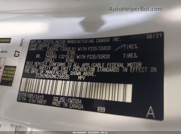 2T2HZMDA0MC299595 2021 LEXUS RX 350 White Vista del compartimento del motor