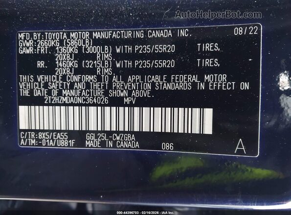 2T2HZMDA0NC364026 2022 LEXUS RX 350 Blue 