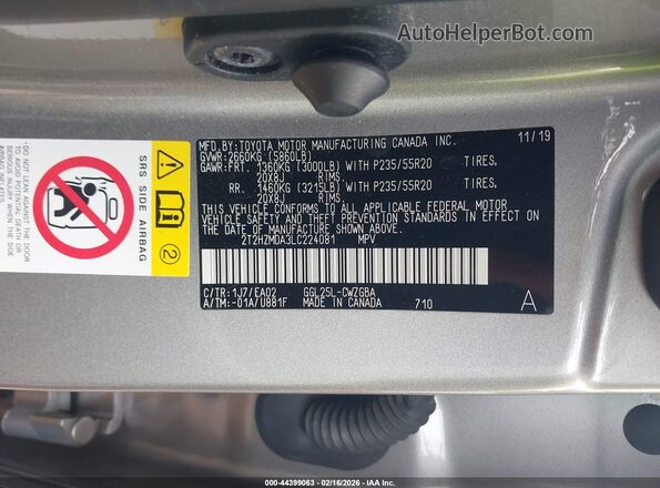 2T2HZMDA3LC224081 2020 LEXUS RX 350 Silver Вид підкапотного простору