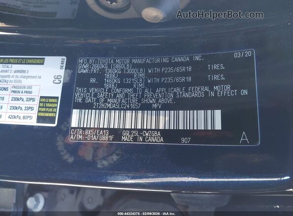 2T2HZMDA5LC241657 2020 LEXUS RX 350 Dark Blue 