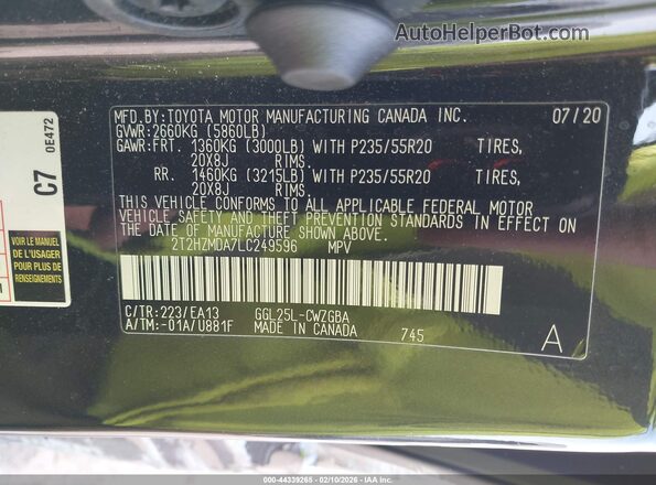 2T2HZMDA7LC249596 2020 LEXUS RX 350 Black Вид підкапотного простору
