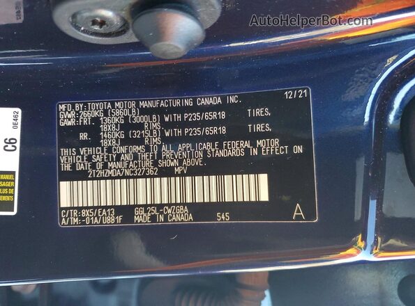 2T2HZMDA7NC327362 2022 LEXUS RX Blue 