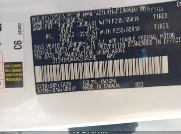 2T2HZMDAXMC259296 2021 LEXUS RX 350 White Widok komory silnika