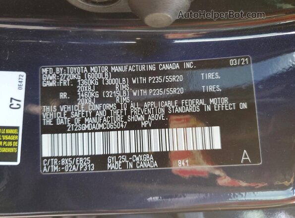 2T2SGMDA0MC065047 2021 LEXUS RX Blue 