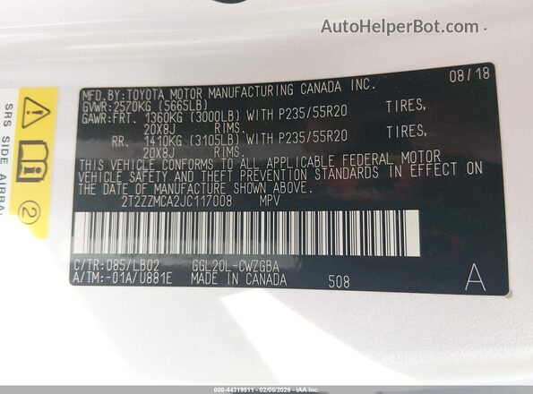 2T2ZZMCA2JC117008 2018 LEXUS RX 350 White Vista del compartimento del motor
