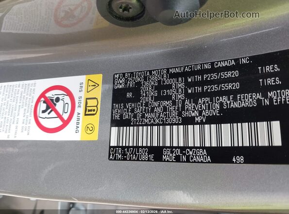 2T2ZZMCA3KC130903 2019 LEXUS RX 350 Tan Engine compartment view